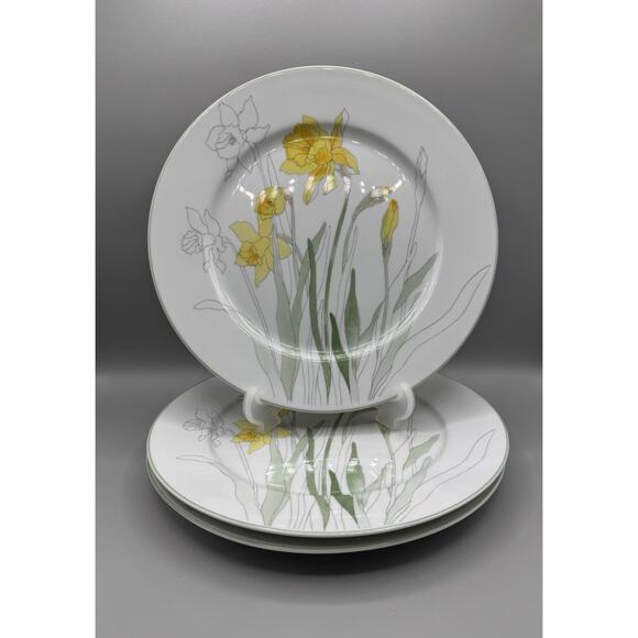 Block Spal Watercolors Daffodil 10.5” Dinner Plates Mary L. Goertzen Set Of 3 - Picture 1 of 9